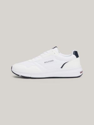 white logo mixed texture trainers for men tommy hilfiger