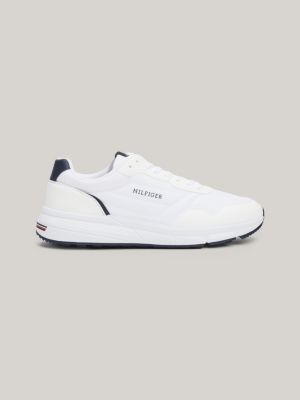 white sneaker met gemengde texturen en logo voor heren - tommy hilfiger