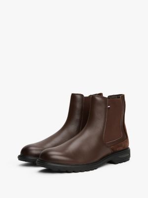 brown leather cleat hybrid chelsea boots for men tommy hilfiger