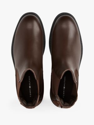 brown leather cleat hybrid chelsea boots for men tommy hilfiger