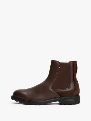 brown leather cleat hybrid chelsea boots for men tommy hilfiger