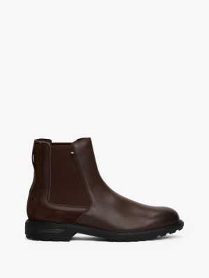 brown leather cleat hybrid chelsea boots for men tommy hilfiger