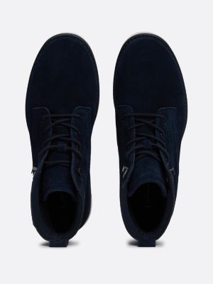 blue suede logo ankle boots for men tommy hilfiger