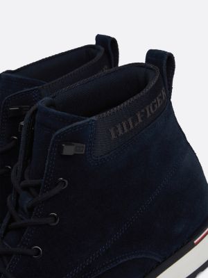 blue suede logo ankle boots for men tommy hilfiger