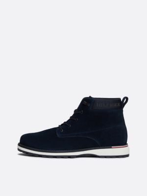 blue suede logo ankle boots for men tommy hilfiger