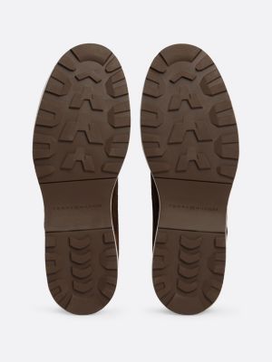 grijs suède enkellaars met logo voor heren - tommy hilfiger