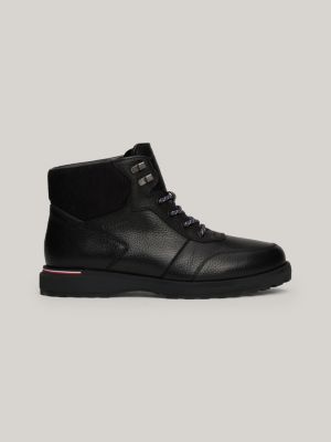 bottes en cuir fourrées crantées à lacets noir pour hommes tommy hilfiger