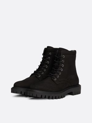 black leather cleat zip-up mid boots for men tommy hilfiger