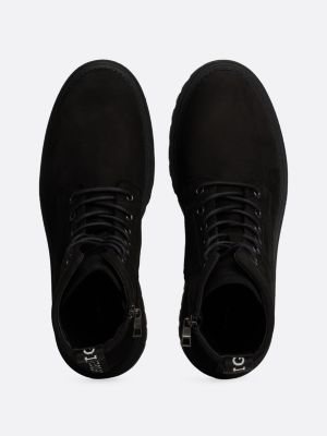 black leather cleat zip-up mid boots for men tommy hilfiger