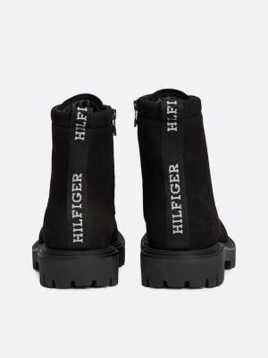 black leather cleat zip-up mid boots for men tommy hilfiger