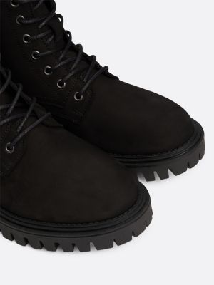 black leather cleat zip-up mid boots for men tommy hilfiger