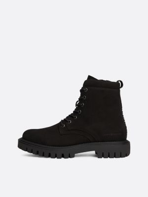 black leather cleat zip-up mid boots for men tommy hilfiger