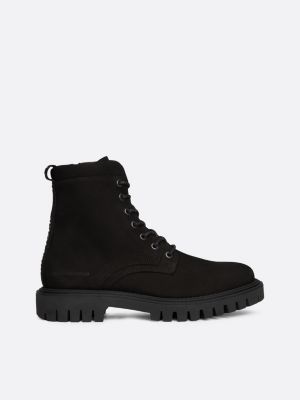 bottes mi-mollet en cuir zippées crantées black pour hommes tommy hilfiger