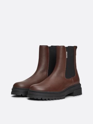 brown pebble grain leather cleat chelsea boots for men tommy hilfiger