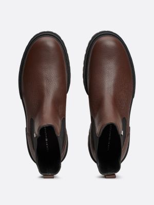 brown pebble grain leather cleat chelsea boots for men tommy hilfiger