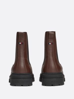 bottes chelsea en cuir grain fin crantées marron pour hommes tommy hilfiger