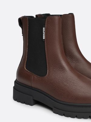 brown pebble grain leather cleat chelsea boots for men tommy hilfiger