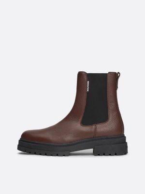 brown pebble grain leather cleat chelsea boots for men tommy hilfiger