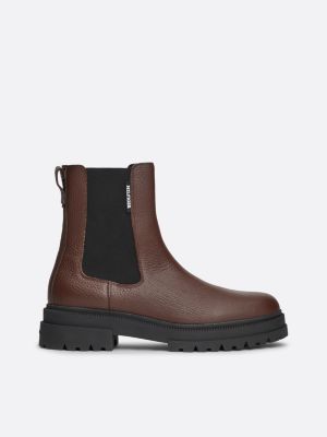 brown pebble grain leather cleat chelsea boots for men tommy hilfiger