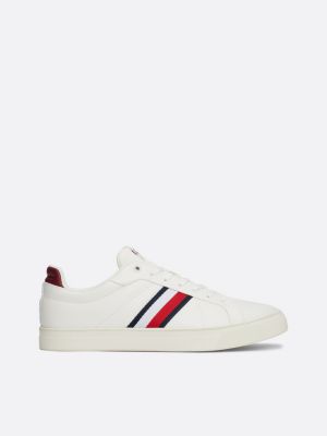 sneakers sportive in pelle con nastro iconico bianco da uomini tommy hilfiger