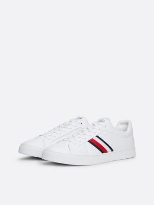 sneakers sportive in pelle con nastro iconico bianco da uomini tommy hilfiger