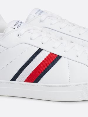 sneakers sportive in pelle con nastro iconico bianco da uomini tommy hilfiger