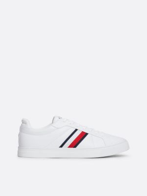 sneakers sportive in pelle con nastro iconico white da uomini tommy hilfiger