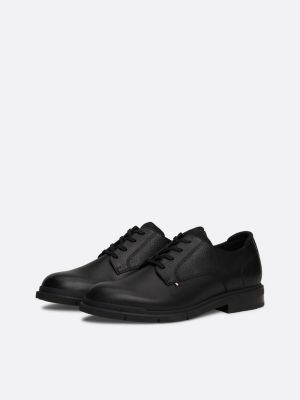 derbies en cuir grain fin noir pour hommes tommy hilfiger