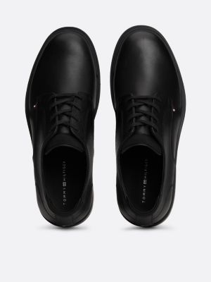 derbies en cuir grain fin noir pour hommes tommy hilfiger