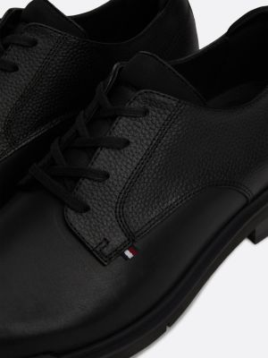 derbies en cuir grain fin noir pour hommes tommy hilfiger