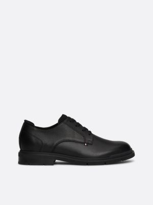 derbies en cuir grain fin noir pour hommes tommy hilfiger