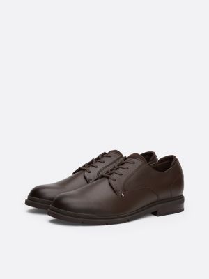 brown pebble grain leather derby shoes for men tommy hilfiger