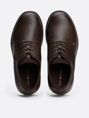 brown pebble grain leather derby shoes for men tommy hilfiger