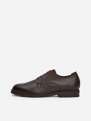 derbies en cuir grain fin marron pour hommes tommy hilfiger