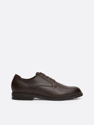 derbies en cuir grain fin brown pour hommes tommy hilfiger