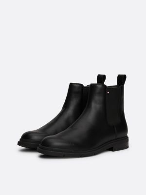 black leather warm lined chelsea boots for men tommy hilfiger