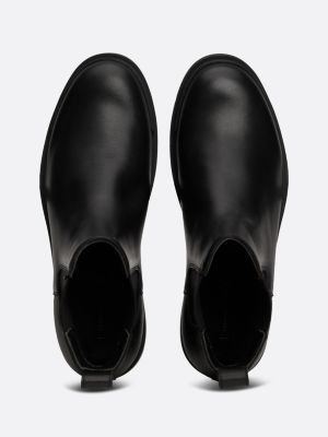 bottes chelsea en cuir fourrées noir pour hommes tommy hilfiger