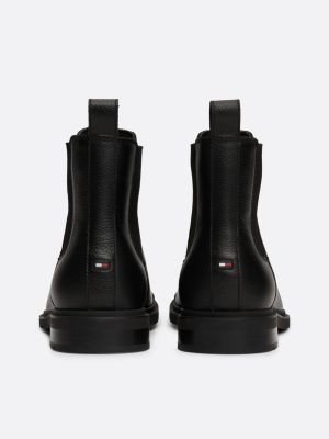 botines chelsea de piel forrados negro de hombres tommy hilfiger
