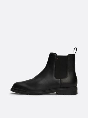 black leather warm lined chelsea boots for men tommy hilfiger