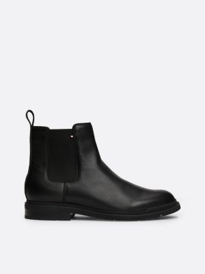 black leather warm lined chelsea boots for men tommy hilfiger