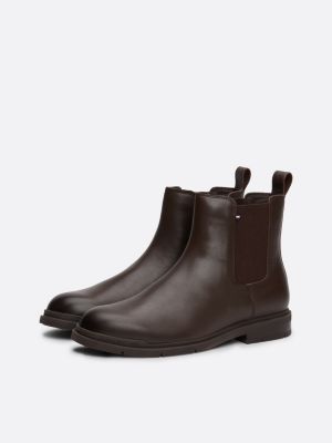 brown leather warm lined chelsea boots for men tommy hilfiger