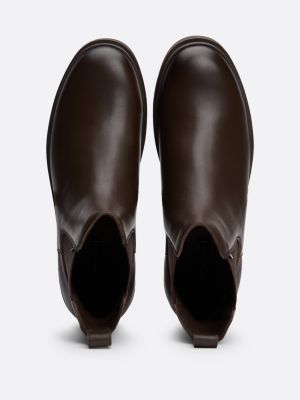 brown leather warm lined chelsea boots for men tommy hilfiger