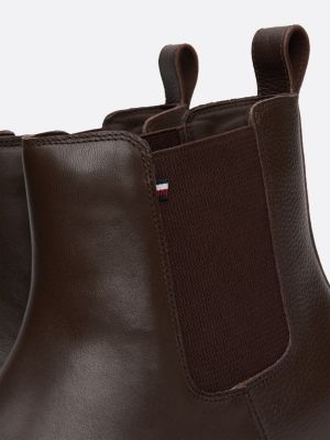 brown leather warm lined chelsea boots for men tommy hilfiger