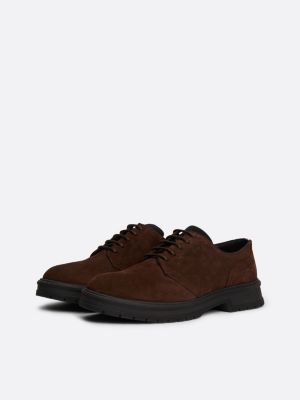 brown suede lace-up derby shoes for men tommy hilfiger