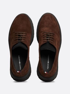 derbies en daim à lacets marron pour hommes tommy hilfiger