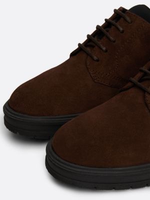 brown suede lace-up derby shoes for men tommy hilfiger