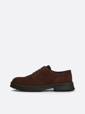 brown suede lace-up derby shoes for men tommy hilfiger