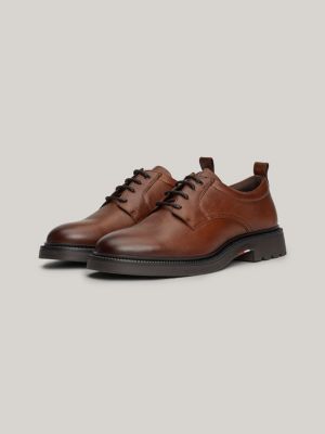 scarpe derby leggere in pelle marrone da uomini tommy hilfiger