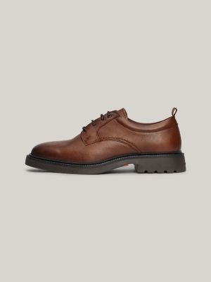 brown lightweight leather derby shoes for men tommy hilfiger