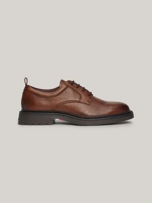 scarpe derby leggere in pelle brown da uomini tommy hilfiger